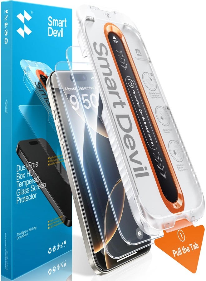 SMARTDEVIL 2 Pack Screen Protector for iPhone 16 Pro Max, 9H Hardness Military Grade Shatterproof HD Clear Tempered Glass, Easy to Install, Auto Bubble-Free and Dust-Free Box, Case Friendly - Image 1