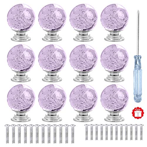 ANJUU 12 Pcs 30mm Round Shape Bubble Crystal Glass Cabinet Knobs with Screws Drawer Knob Pull Handle Used for Kitchen, Dresser, Door, Cupboard (Lavender) - Image 1