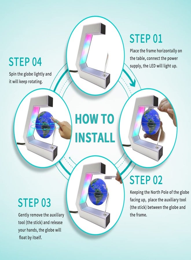 Flagest Magnetic Levitation Globe with LED Lights & Touch Control and Pen, Floating Globes for Educational Home Office Desk Bookshelf Decor, Birthday Anniversary Holiday Creative Item(3.3 Inches Globe) - Image 3