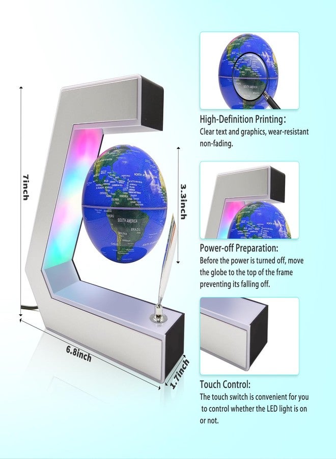 Flagest Magnetic Levitation Globe with LED Lights & Touch Control and Pen, Floating Globes for Educational Home Office Desk Bookshelf Decor, Birthday Anniversary Holiday Creative Item(3.3 Inches Globe) - Image 2