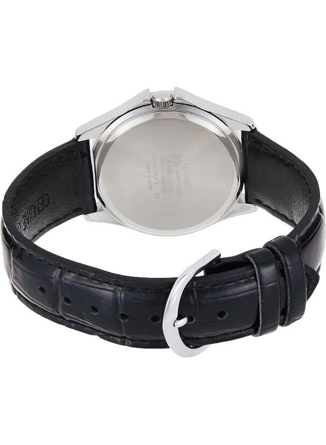 CASIO Casio Men's White Dial Leather B and Watch, Black, MTP-1183E-7BDF
