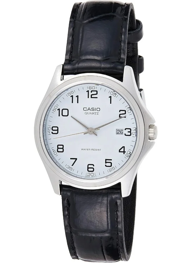 CASIO Casio Men's White Dial Leather B and Watch, Black, MTP-1183E-7BDF