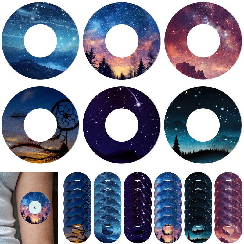 لصقات لاصقة فوييف 36 عبوة لجهاز ليبر 2 مع لصقات سي جي إم سماء مرصعة بالنجوم أغطية سي جي إم مقاومة للماء تغطية مستمرة لمراقبة الجلوكوز حماية للجهاز مع لاصق مقسم