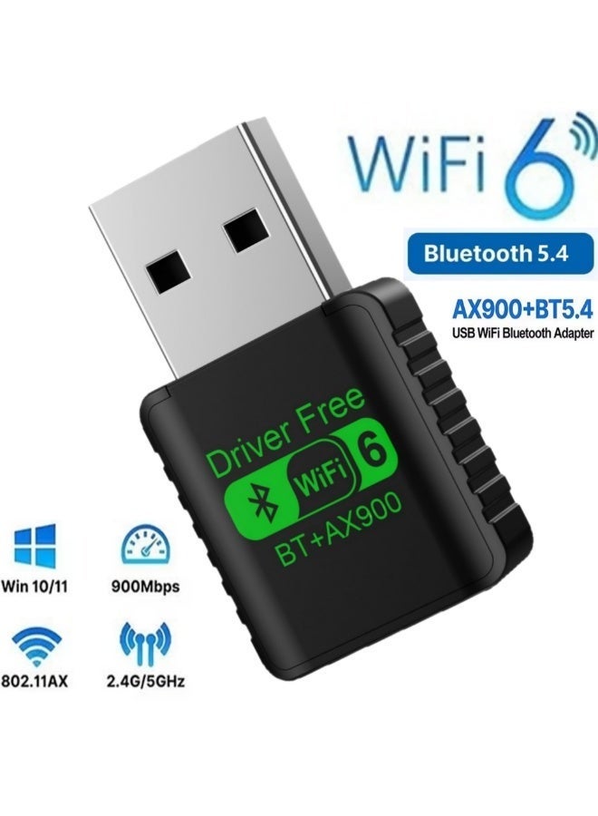 USB WiFi 6 Adapter, AX900Mbps Dual Band 2.4/5GHz with Bluetooth 5.4, Plug & Play, Windows 11/10 Driver-Free, Wireless Network Adapter WiFi Adapter for PC Desktop Laptop - Image 1