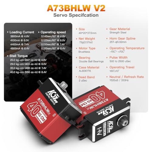 AGFRC 40KG Waterproof RCSteeringServo HighTorque Full Metal Gear Brushless Digital Servo for 110 RC Car Control Angle 180 A73BHLW V2 - Image 5