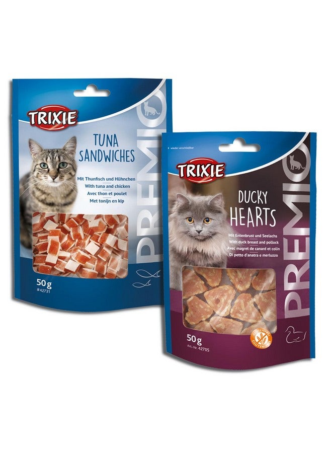 تريكسي مجموعة مكافآت القطط من قلوب البط الممتازة وسندويشات التونة الممتازة، مكافآت غنية بالعناصر الغذائية للقطط، مناسبة لجميع السلالات - (عبوة من قطعتين) - Image 1