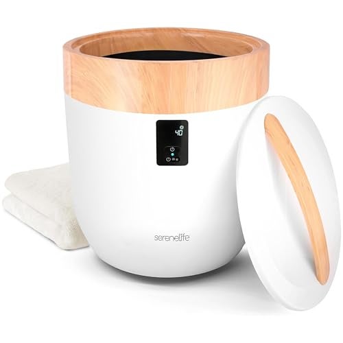 SereneLife Counter Towel Warmer Bucket - with Customized Fragrance for Spa and Bathroom, Luxury Heater, Auto Shut Off, Fits 1 Large Blanket, Bathrobe, PJs (Natural) - Image 1
