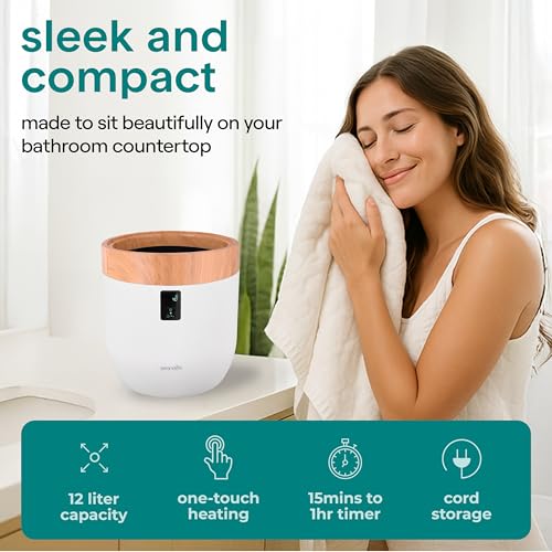 SereneLife Counter Towel Warmer Bucket - with Customized Fragrance for Spa and Bathroom, Luxury Heater, Auto Shut Off, Fits 1 Large Blanket, Bathrobe, PJs (Natural) - Image 3