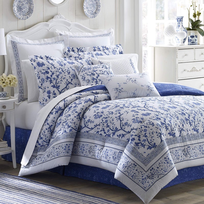 Laura Ashley - Twin Duvet Cover Set, Reversible Cotton Bedding with Matching Sham, Home Decor for All Seasons (Charlotte Blue, Twin) - Image 1