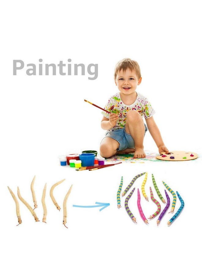 AP ARTSPER Unfinished Wooden Wiggly Snakes 8 Pcs with 12 Colors Acrylic Craft Paint and 2 Paint Brush - 12” Flexible Natural Timber Snake for Arts and Crafts Themed Birthday Party Supplies, Halloween Prop Toys  - Image 2