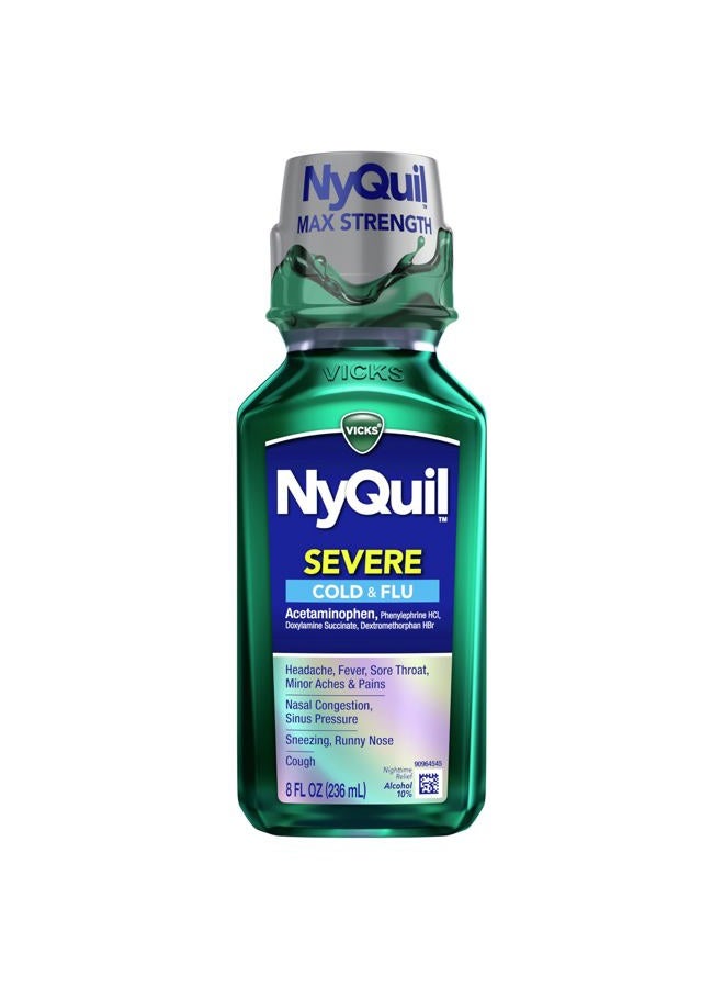 Vicks دواء سائل نايكويل الشديد لعلاج البرد والإنفلونزا، أقصى قوة، تخفيف ليلي لـ 9 أعراض للصداع، الحمى، التهاب الحلق، احتقان الأنف، ضغط الجيوب الأنفية، سيلان الأنف، السعال، 8 أونصة سائلة - Image 1