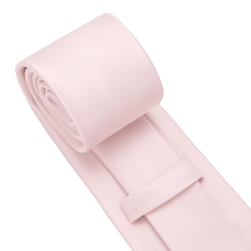 PenSee Men's Blush Pink Tie Set Solid Pure Color 3.15" (8CM) Classic Formal Plain Necktie and Pocket Square Set For Men - Image 5