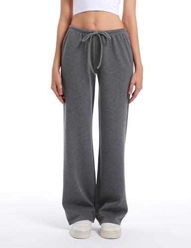 HeSaYep Women's Wide Leg Sweatpants Straight Leg Lowrise Sweat Pants Drawstring Elastic Low Waist Pants with Pockets, Dark Grey S - Image 5