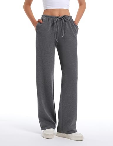 HeSaYep Women's Wide Leg Sweatpants Straight Leg Lowrise Sweat Pants Drawstring Elastic Low Waist Pants with Pockets, Dark Grey S - Image 4