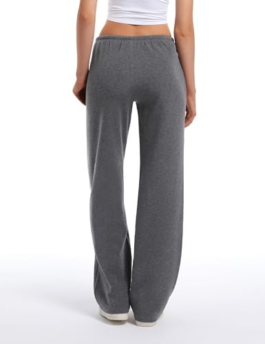 HeSaYep Women's Wide Leg Sweatpants Straight Leg Lowrise Sweat Pants Drawstring Elastic Low Waist Pants with Pockets, Dark Grey S - Image 2