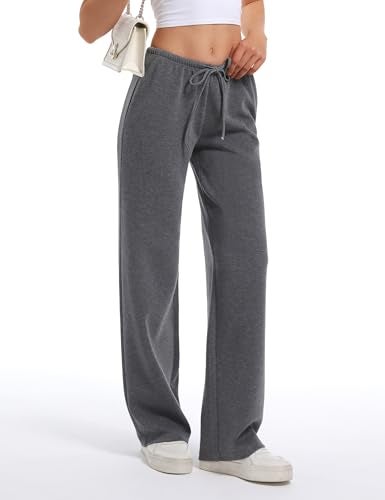HeSaYep Women's Wide Leg Sweatpants Straight Leg Lowrise Sweat Pants Drawstring Elastic Low Waist Pants with Pockets, Dark Grey S - Image 3