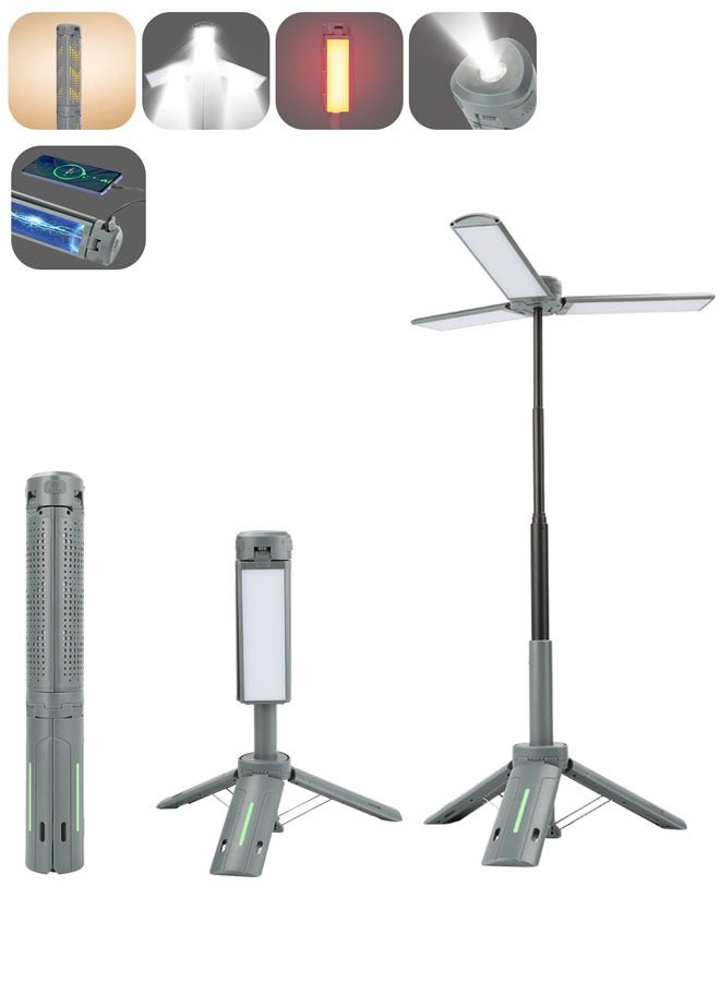 Sunbath Camping Light, Rechargeable Work Light, Portable 8000mAh Camping Light, Telescopic Camping Lantern with Stand, Dimmable Tent Lamps with Portable Flashlights for Camping, Hiking, Emergency - Image 1