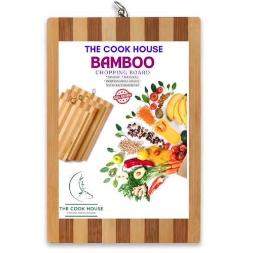 The Cook House - Natural Bamboo Wooden Chopping Board for Cutting Vegetables, Fruits - Asthetic Kitchen Accessorie/Item | BPA Free, Eco-Friendly, Durable, Reversible, Easy to Use & Clean (Large) - Image 1