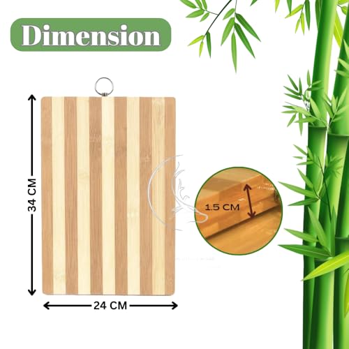 The Cook House - Natural Bamboo Wooden Chopping Board for Cutting Vegetables, Fruits - Asthetic Kitchen Accessorie/Item | BPA Free, Eco-Friendly, Durable, Reversible, Easy to Use & Clean (Large) - Image 2