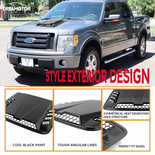 DREAMOTOR Hood Scoops For Cars, Universal Hood Scoop Hood Vents, Automotive Hood Scoops for Trucks Compatible with Dodge Ram 1500 2500 F150 F250 F350 Toyota Tundra GMC Sierra 1500 2500 Jeep Wrangler - Image 2