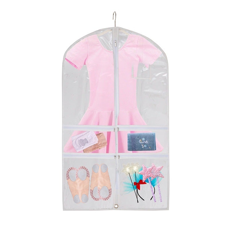 أكياس غبار ملابس الأطفال من بولي كلوريد الفينيل (PVC) كبيرة جدًا ومكثفة / غطاء غبار ملابس الأطفال / كيس تخزين تنورة الرقص للفتاة (لون أبيض) - Image 1