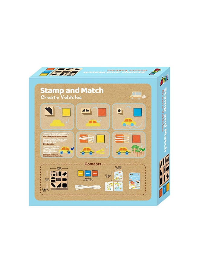 Avenir - Stamp and Match Create Vehicles Craft Imaginative Vehicles With 15 Wooden Stamps, Spark Imagination & Cognitive Development Exciting Craft Kit for Kids 3+ - Image 1