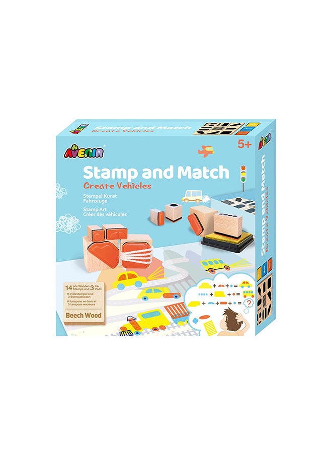 Avenir - Stamp and Match Create Vehicles Craft Imaginative Vehicles With 15 Wooden Stamps, Spark Imagination & Cognitive Development Exciting Craft Kit for Kids 3+ - Image 1