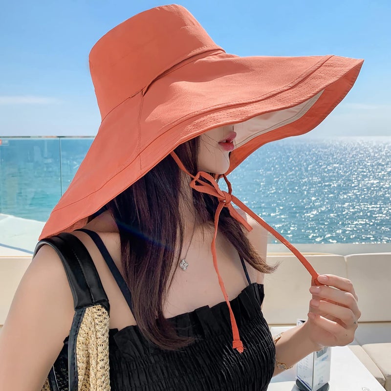 HUAMULAN 7" Wide Brim Women Summer Sun Hat Lady Floppy Beach Bucket Fishing Hats Reversible Foldable Travel UV Protection - Image 3