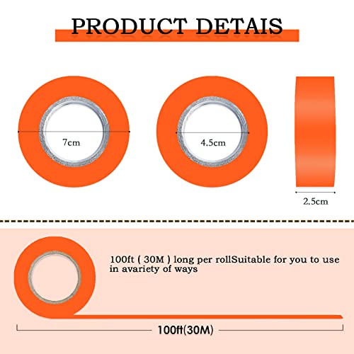 Hubaow 6 Pack Orange Flagging Tape, Non-Adhesive Plastic Ribbon Neon Marking Roll,1inch*600ft, Marking Tape for Tree Marking, Hunting, Boundaries Hazardous Areas,Trail Marking, Workplace Use - Image 2
