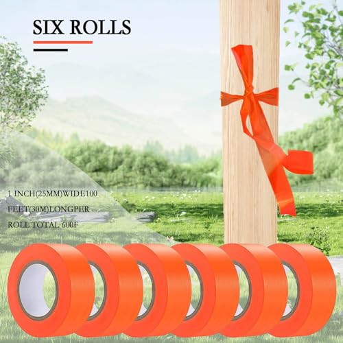 Hubaow 6 Pack Orange Flagging Tape, Non-Adhesive Plastic Ribbon Neon Marking Roll,1inch*600ft, Marking Tape for Tree Marking, Hunting, Boundaries Hazardous Areas,Trail Marking, Workplace Use - Image 3