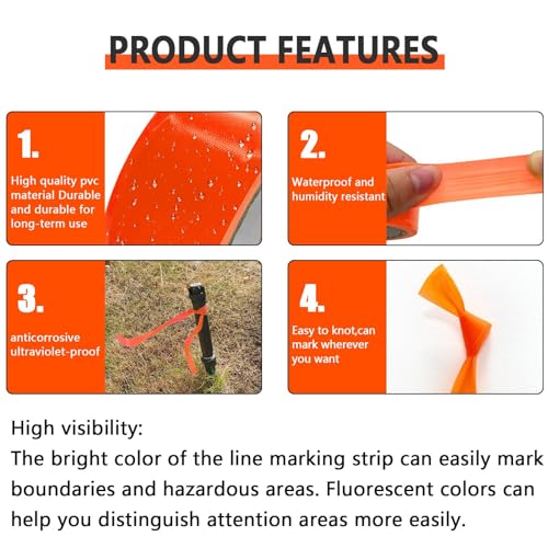 Hubaow 6 Pack Orange Flagging Tape, Non-Adhesive Plastic Ribbon Neon Marking Roll,1inch*600ft, Marking Tape for Tree Marking, Hunting, Boundaries Hazardous Areas,Trail Marking, Workplace Use - Image 4