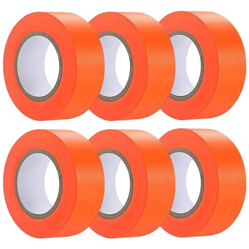 Hubaow 6 Pack Orange Flagging Tape, Non-Adhesive Plastic Ribbon Neon Marking Roll,1inch*600ft, Marking Tape for Tree Marking, Hunting, Boundaries Hazardous Areas,Trail Marking, Workplace Use - Image 1