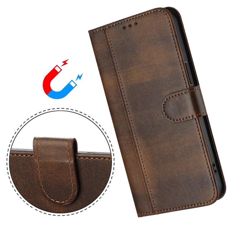 BURAQ Case Cover For Samsung Galaxy S22 Ultra 5G Line Splicing Buckle Retro Leather Phone Case(Brown) - Image 5