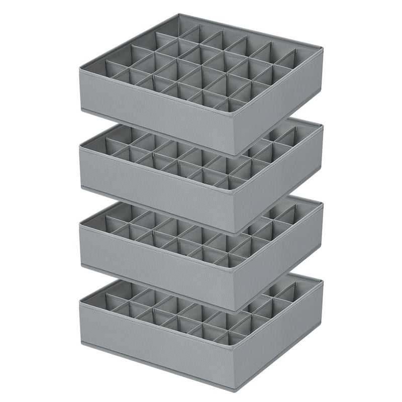 Easortm Sock Organizer 4 Pack 24 Cell Underwear Organizer Foldable Underwear Storage Sock and Underwear Drawer Organizer for Socks Ties Underwear Belts Grey