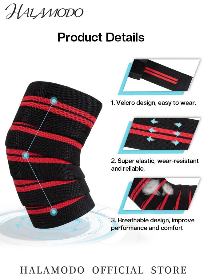 HALAMODO 1PCS Knee Wraps Compression and Elastic Support Knee Straps for Weightlifting & Powerlifting & Leg Press & Squats & Joint Stability Reinforced Stitching Knee Wrap Support for Men Women  - Image 2