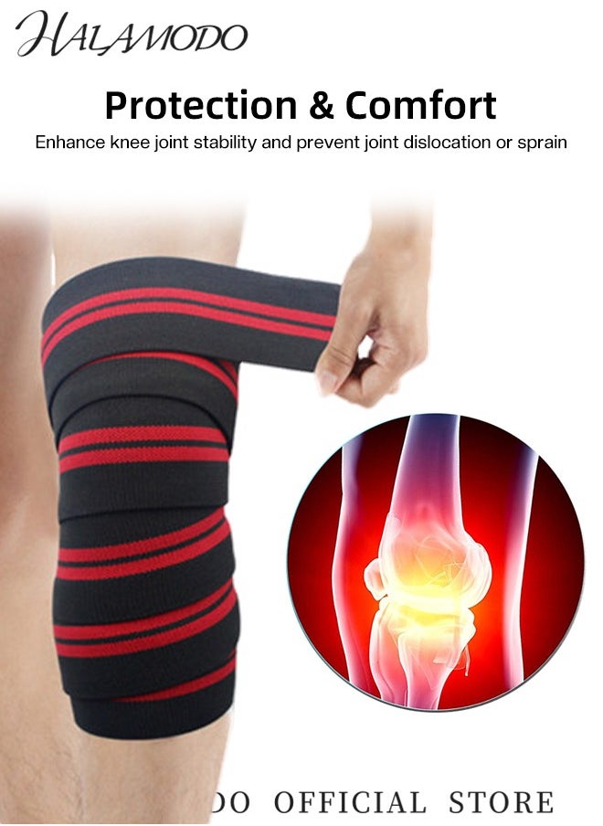 HALAMODO 1PCS Knee Wraps Compression and Elastic Support Knee Straps for Weightlifting & Powerlifting & Leg Press & Squats & Joint Stability Reinforced Stitching Knee Wrap Support for Men Women  - Image 3
