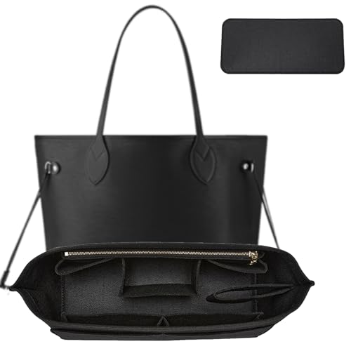 OAikor Purse Organizer Insert, Tote Bag Organizer Insert with Base Shaper,Felt Zipper Handbag Inner Shaper Compatible with neverfull MM, C.oach City 33, G.oyard S.aint Louis PM and More,Black/L - Image 1