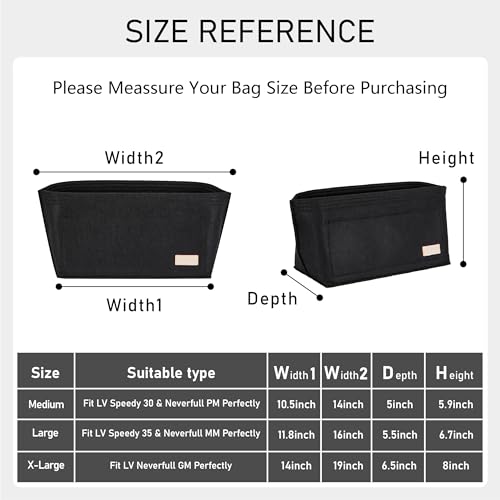 OAikor Purse Organizer Insert, Tote Bag Organizer Insert with Base Shaper,Felt Zipper Handbag Inner Shaper Compatible with neverfull MM, C.oach City 33, G.oyard S.aint Louis PM and More,Black/L - Image 2
