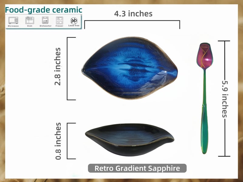 TOPYOKK Coffee Spoon and Rest for Coffee Bar Accessories, Small Spoon Rest for Coffee Bar & Station, Tea Spoon Rest & Holder for Teaspoon Rest, 1 PC (Retro Sapphire Leaf with Rainbow Rose Spoon) - Image 4