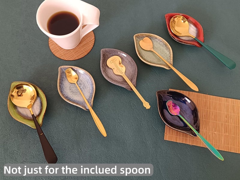 TOPYOKK Coffee Spoon and Rest for Coffee Bar Accessories, Small Spoon Rest for Coffee Bar & Station, Tea Spoon Rest & Holder for Teaspoon Rest, 1 PC (Retro Sapphire Leaf with Rainbow Rose Spoon) - Image 5