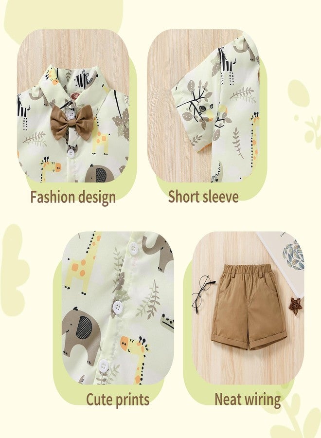 JEELLIGULAR Toddler Baby Boy Summer Clothes Short Sleeve Button Down Shirt Shorts Set Gentlemen Casual Outfits 1-6 Years (Animal Print & Khaki, 12-18M) - Image 4