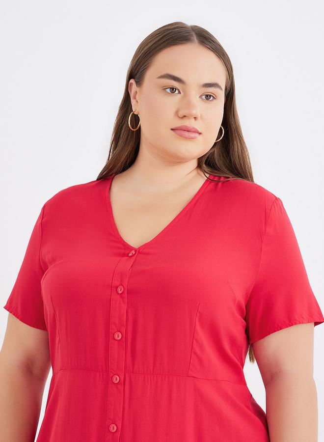 ستايلي فستان ستايلي بلس ماكسي أحمر بأزرار - Image 4