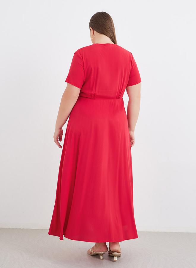 ستايلي فستان ستايلي بلس ماكسي أحمر بأزرار - Image 5