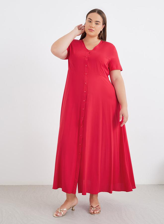 ستايلي فستان ستايلي بلس ماكسي أحمر بأزرار - Image 2