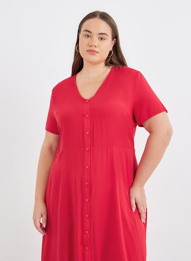 ستايلي فستان ستايلي بلس ماكسي أحمر بأزرار - Image 3