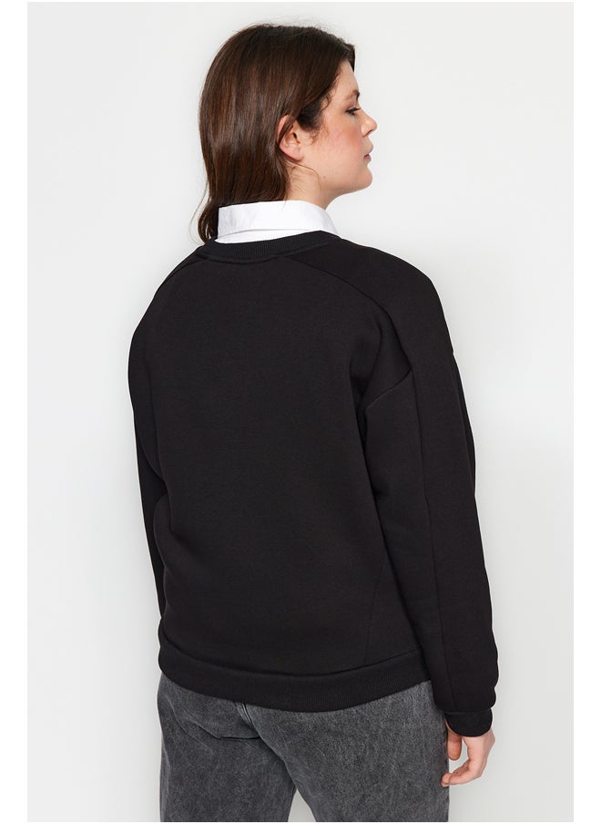 trendyol - Black Fleece Embroidery Detail Knitted Sweatshirt TBBAW24AO00022 - Image 1