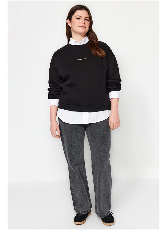 trendyol - Black Fleece Embroidery Detail Knitted Sweatshirt TBBAW24AO00022 - Image 1