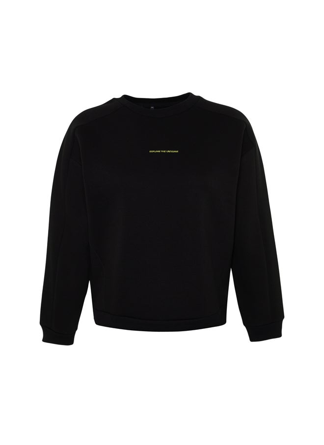 trendyol - Black Fleece Embroidery Detail Knitted Sweatshirt TBBAW24AO00022 - Image 1