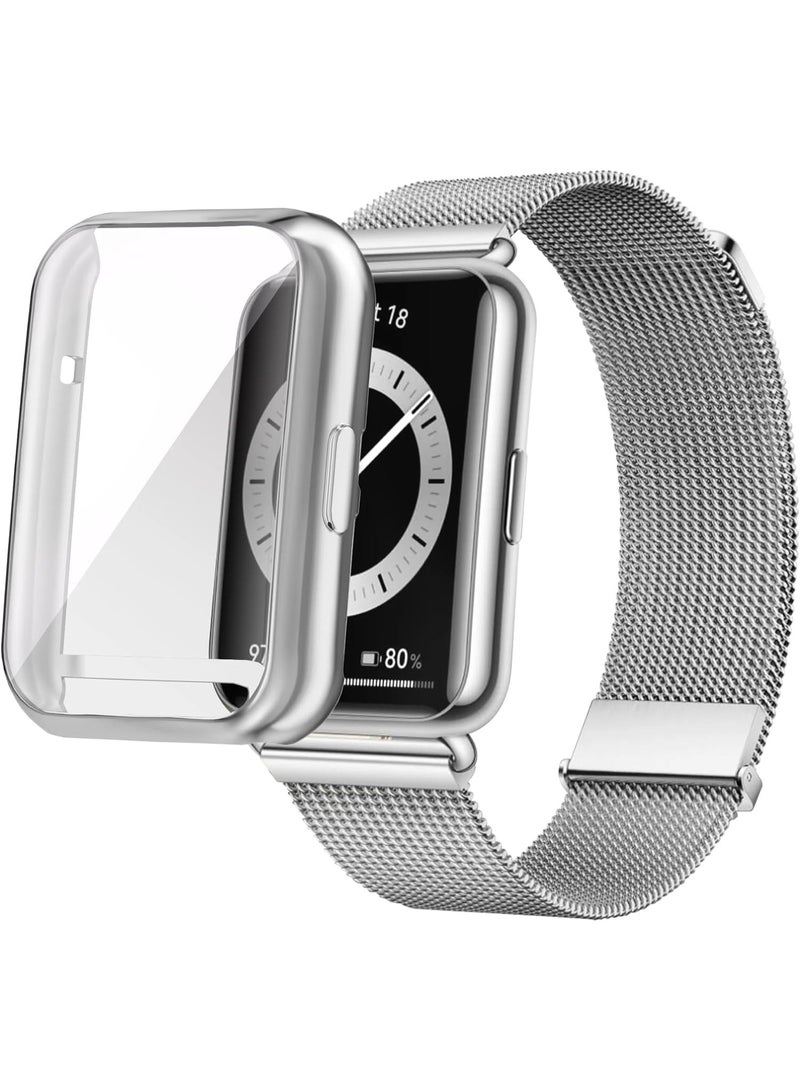 Case Compatible with Huawei Watch Fit 2 Protective Case, Flexible TPU Full Protection Screen Protector Cover Scratch-Resistant Screen Protector Case For Huawei Fit 2 (Silver) - Image 1
