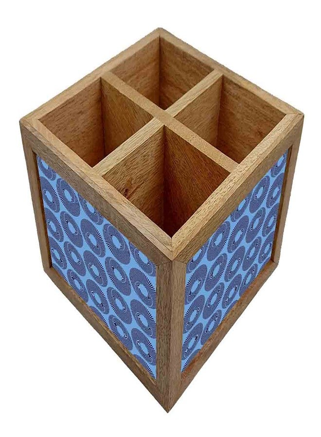 Nutcase Wooden Cutlery Stand Holder Silverware Caddy Spoons Forks Knives Organizer for Dining Table & Kitchen -Made in India-Spoons NOT Included - Blue Retro Pattern - Image 3